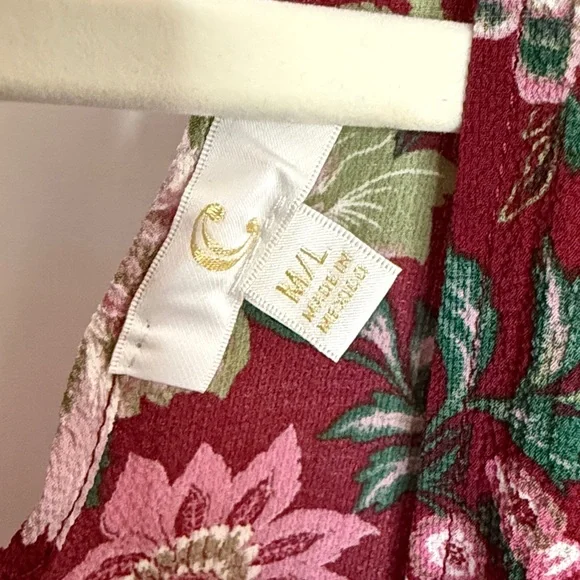 Charming Charlie Burgundy Pink Floral Kimono Cover Up Kaftan Top - M/L Med Large - Picture 7 of 8